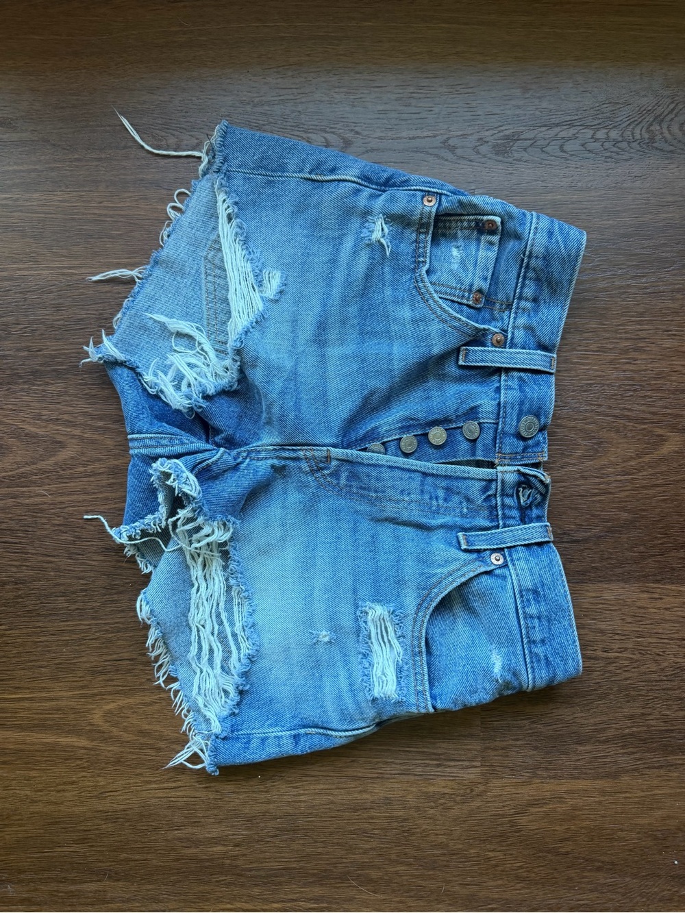 Levi's Frayed High-Rise Light Blue Denim Shorts